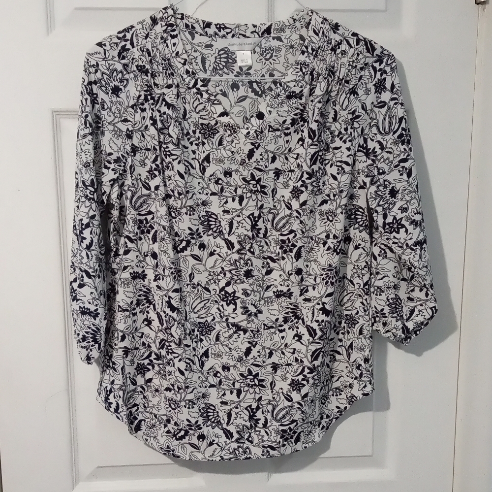 Christopher & Banks Monochrome Floral Blouse